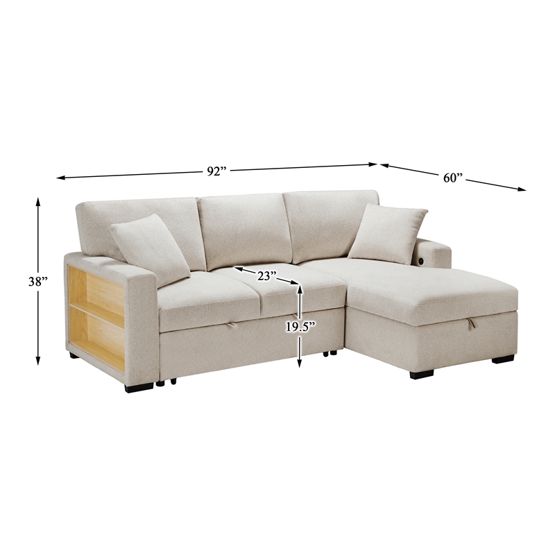 Pemberly Row Boucle Sectional with Right Chaise Pull-Out Bed and USB in Beige