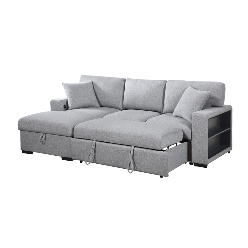 Pemberly Row Boucle Sectional with Left Chaise Pull-Out Bed and USB in Gray