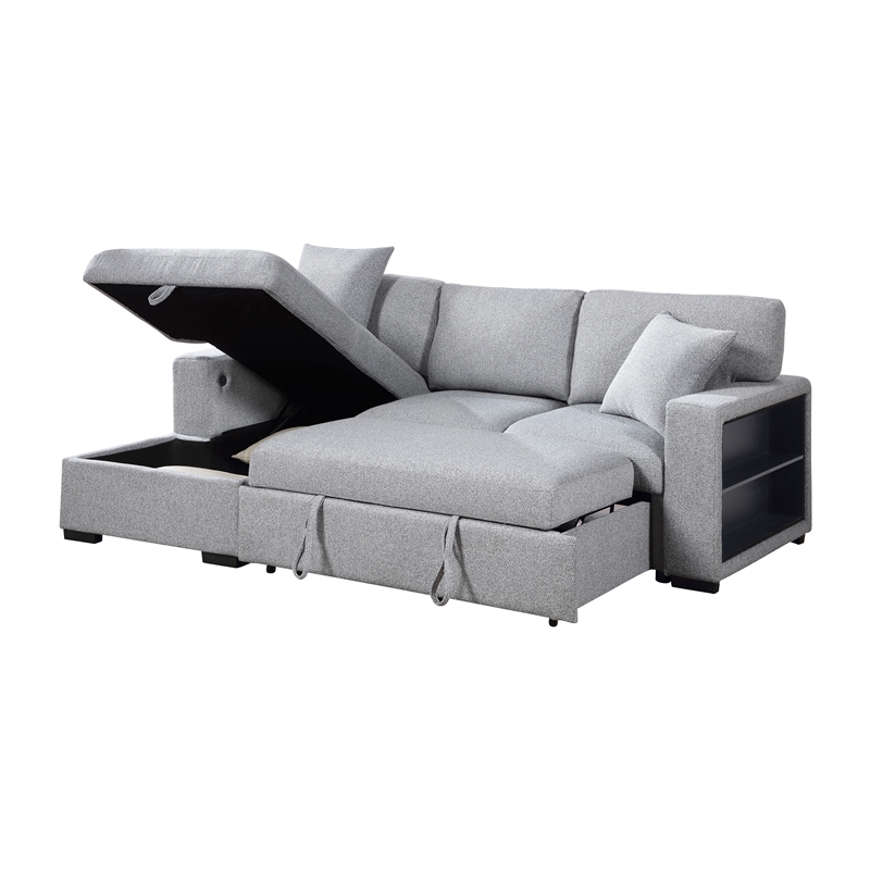 Pemberly Row Boucle Sectional with Left Chaise Pull-Out Bed and USB in Gray