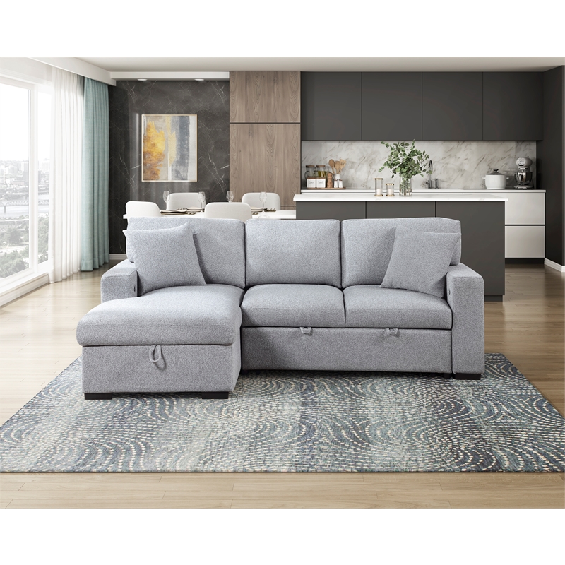 Pemberly Row Boucle Sectional with Left Chaise Pull-Out Bed and USB in Gray