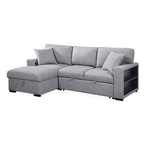 Pemberly Row Boucle Sectional with Left Chaise Pull-Out Bed and USB in Gray