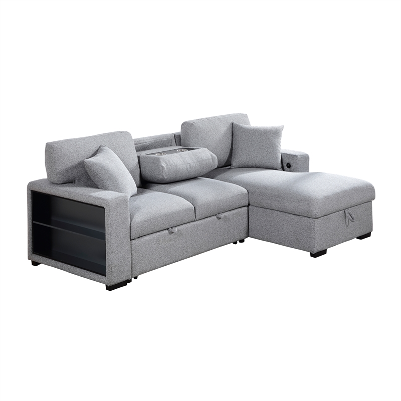 Pemberly Row Boucle Sectional with Right Chaise Pull-Out Bed and USB in Gray