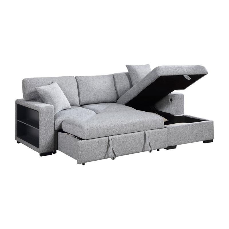 Pemberly Row Boucle Sectional with Right Chaise Pull-Out Bed and USB in Gray