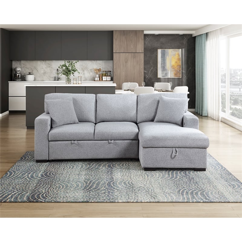 Pemberly Row Boucle Sectional with Right Chaise Pull-Out Bed and USB in Gray