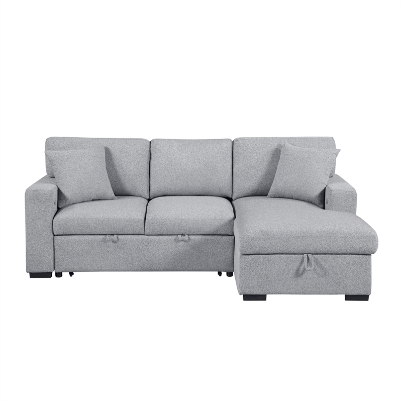 Pemberly Row Boucle Sectional with Right Chaise Pull-Out Bed and USB in Gray