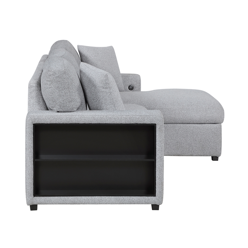 Pemberly Row Boucle Sectional with Right Chaise Pull-Out Bed and USB in Gray