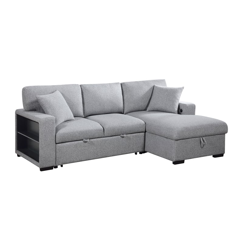 Pemberly Row Boucle Sectional with Right Chaise Pull-Out Bed and USB in Gray