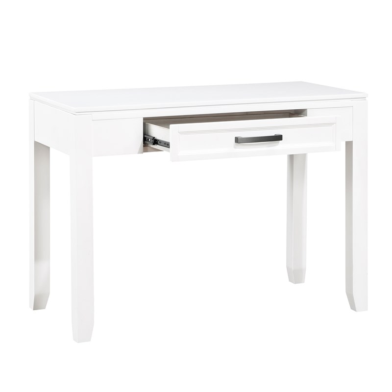 Pemberly Row Wood Writing Desk with Drawer and Bar Pull in White