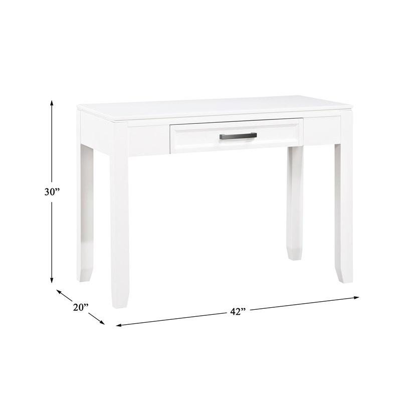 Pemberly Row Wood Writing Desk with Drawer and Bar Pull in White