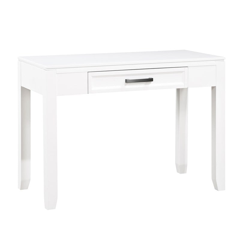 Pemberly Row Wood Writing Desk with Drawer and Bar Pull in White