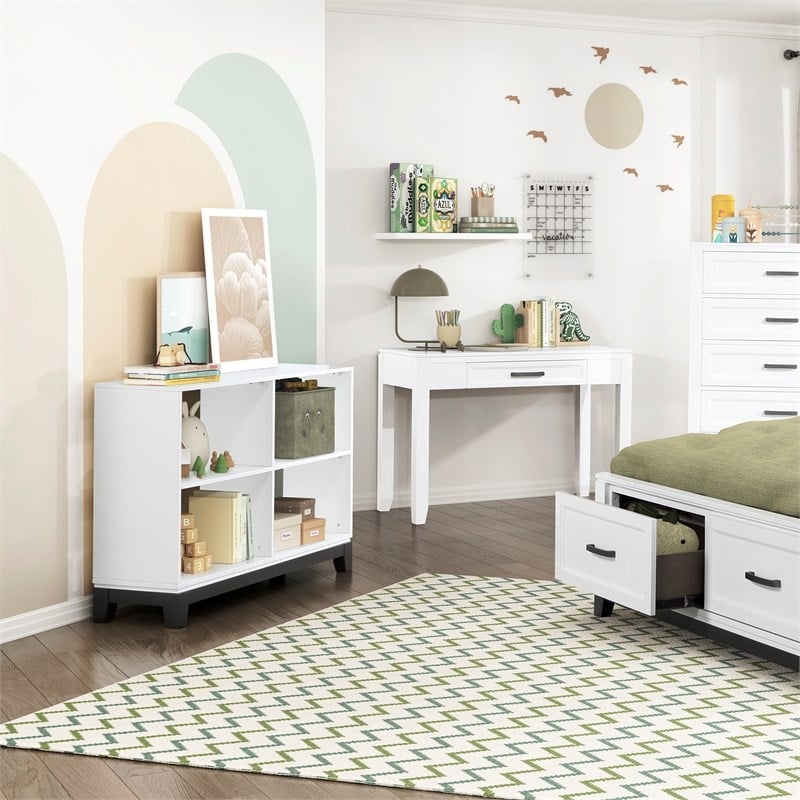 Pemberly Row Wood Writing Desk with Drawer and Bar Pull in White