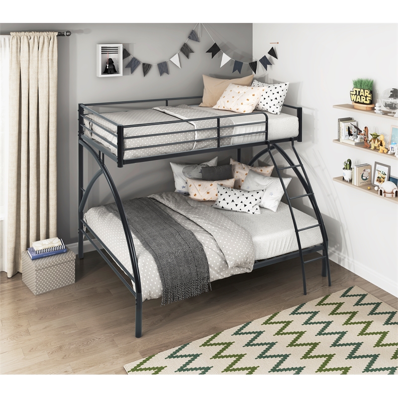 Pemberly Row Metal Twin over Full Bunk Bed with Guard Rails 300 lbs in Black