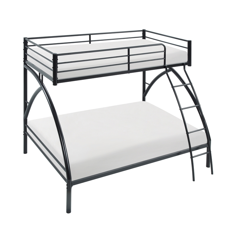 Pemberly Row Metal Twin over Full Bunk Bed with Guard Rails 300 lbs in Black