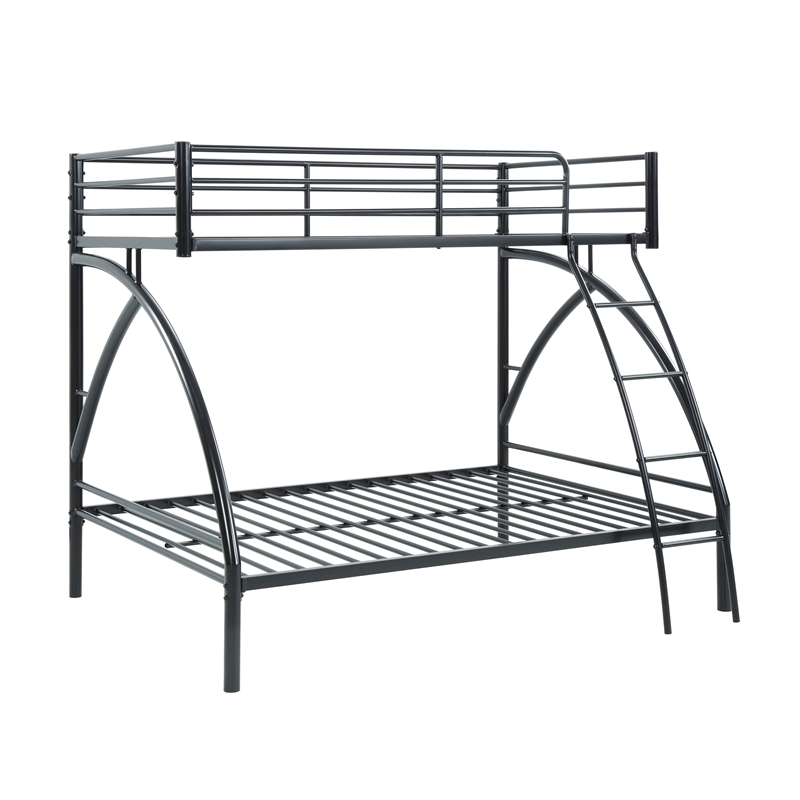 Pemberly Row Metal Twin over Full Bunk Bed with Guard Rails 300 lbs in Black