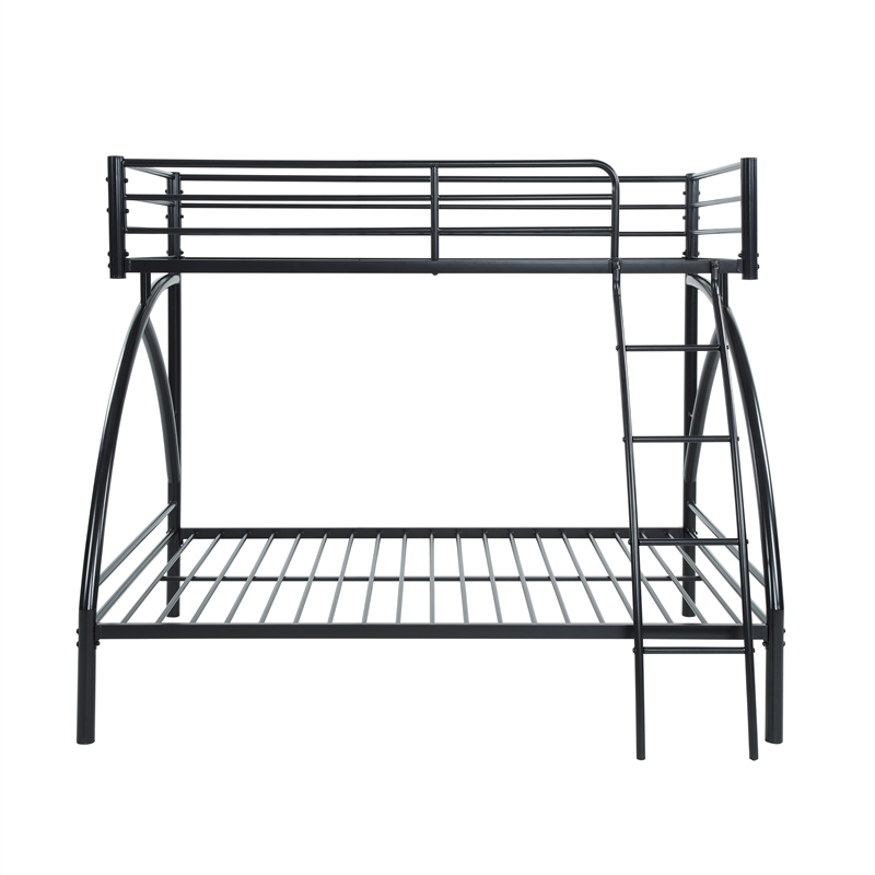 Pemberly Row Metal Twin over Full Bunk Bed with Guard Rails 300 lbs in Black
