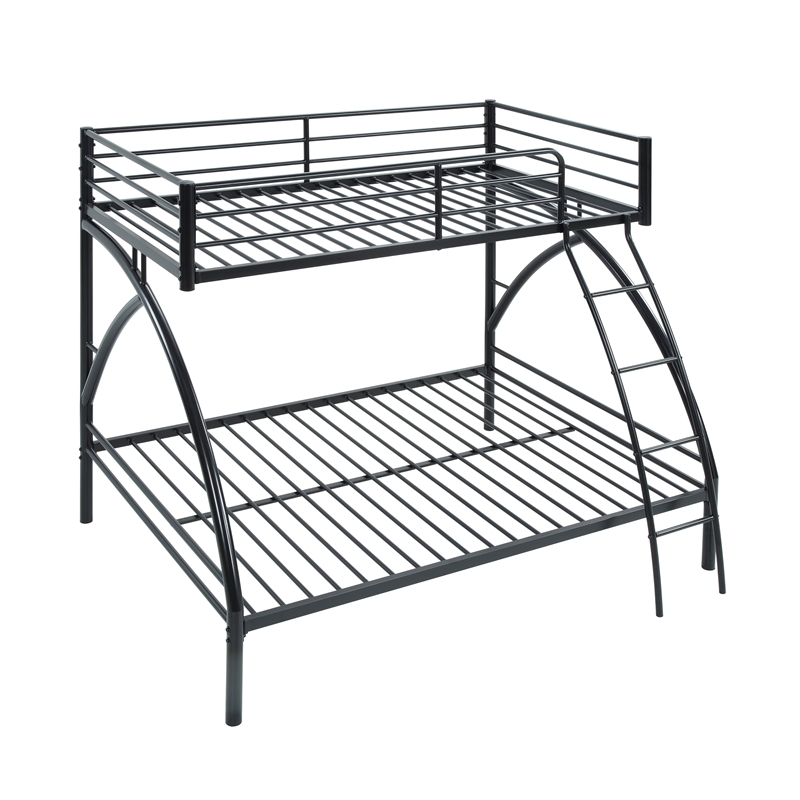 Pemberly Row Metal Twin over Full Bunk Bed with Guard Rails 300 lbs in Black