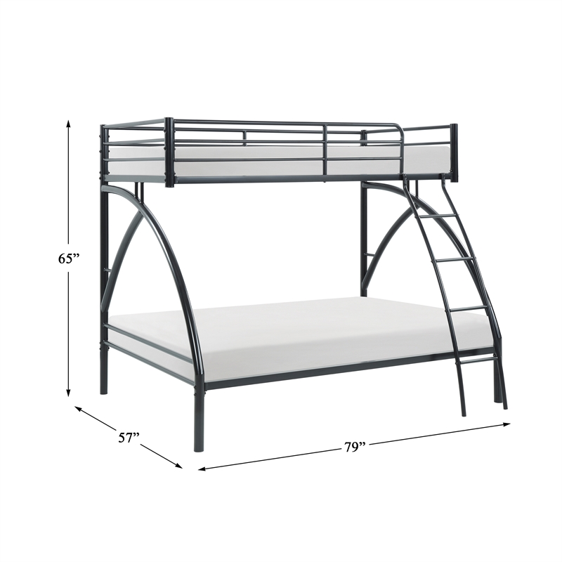 Pemberly Row Metal Twin over Full Bunk Bed with Guard Rails 300 lbs in Black