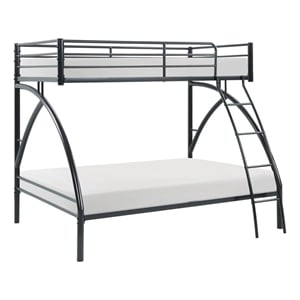Pemberly Row Metal Twin over Full Bunk Bed with Guard Rails 300 lbs in Black