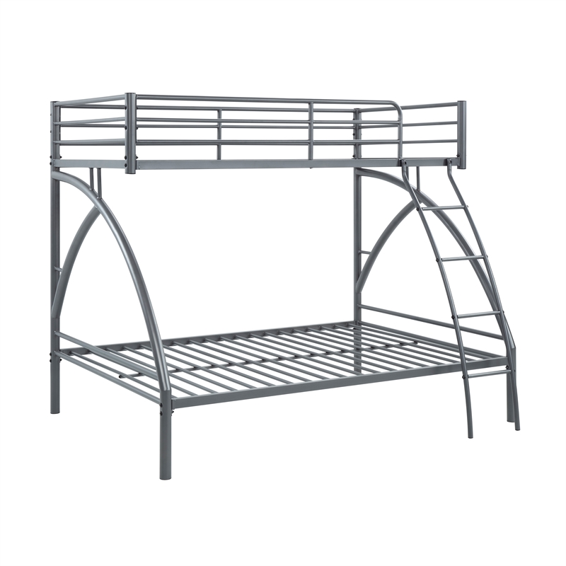 Pemberly Row Metal Twin over Full Bunk Bed with Guard Rails 300 lbs in Gray