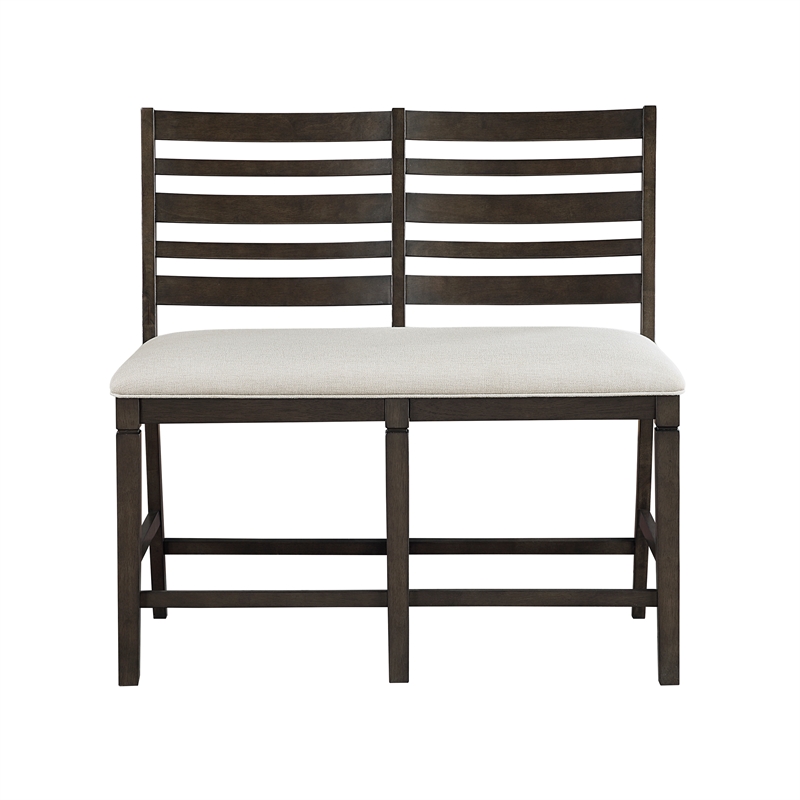 Pemberly Row Upholstered Counter Height Bench in Dark Espresso and Beige
