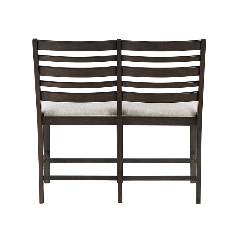 Pemberly Row Upholstered Counter Height Bench in Dark Espresso and Beige