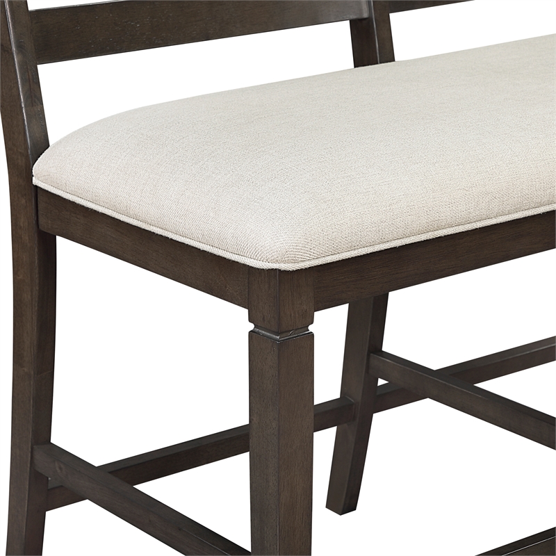Pemberly Row Upholstered Counter Height Bench in Dark Espresso and Beige