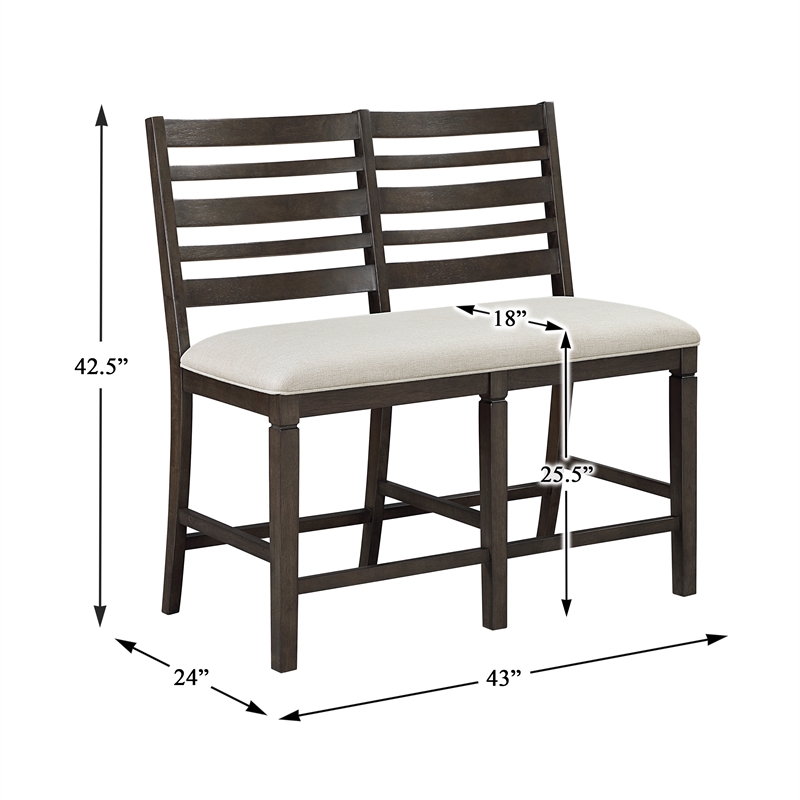 Pemberly Row Upholstered Counter Height Bench in Dark Espresso and Beige