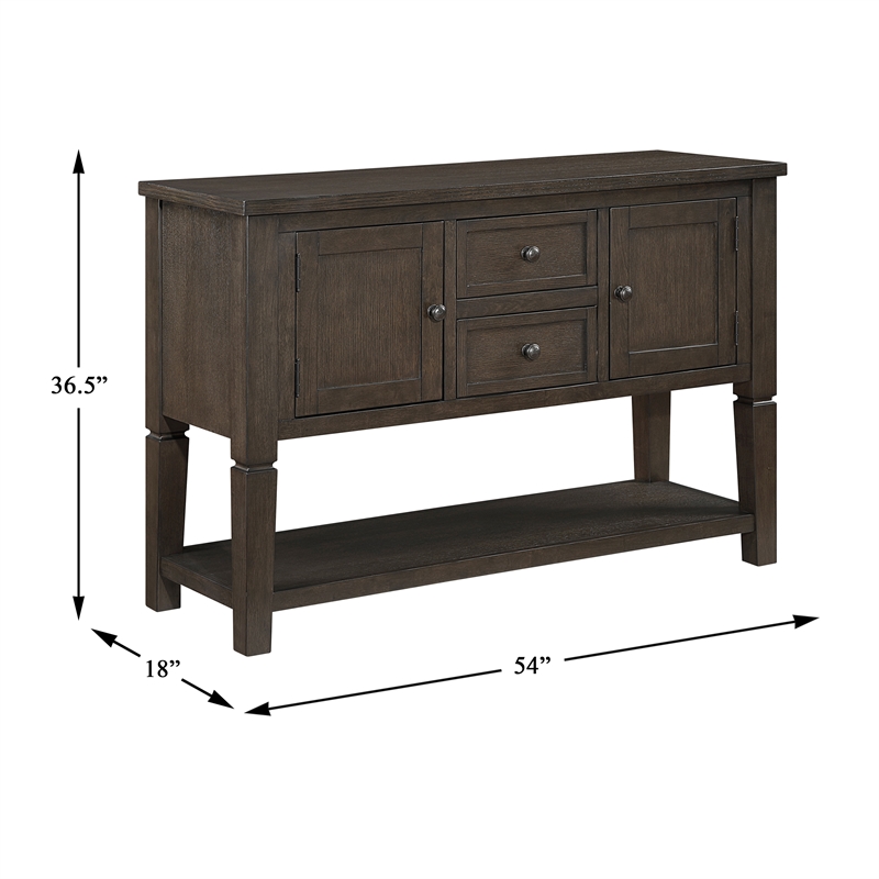 Pemberly Row Oak Veneer Dining Server with Drawers and Cabinets in Dark Espresso