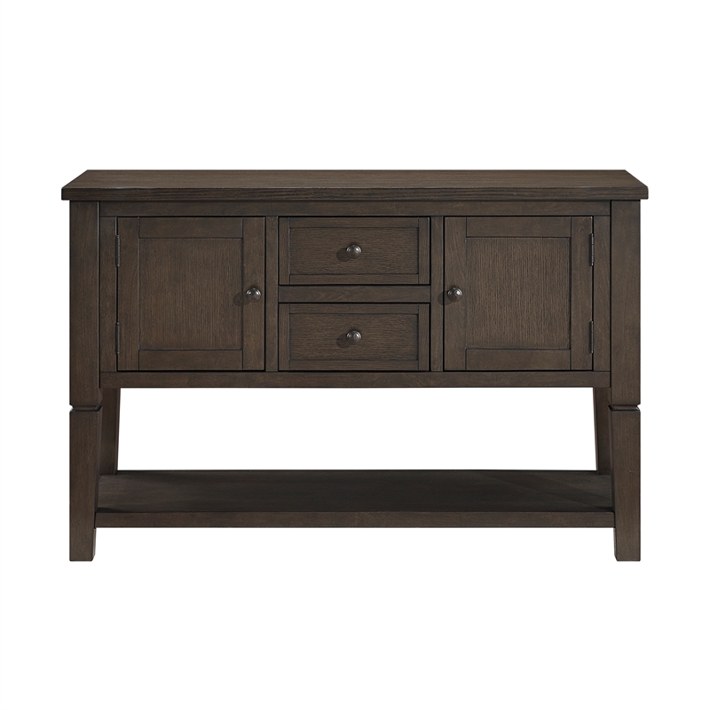 Pemberly Row Oak Veneer Dining Server with Drawers and Cabinets in Dark Espresso
