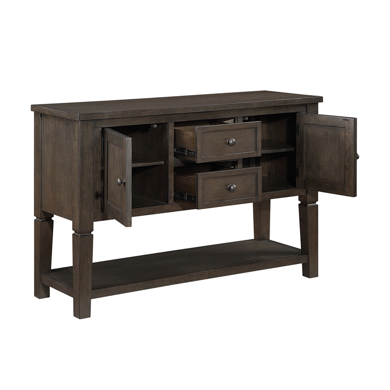 Pemberly Row Oak Veneer Dining Server with Drawers and Cabinets in Dark Espresso