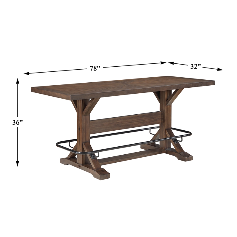 Pemberly Row Acacia Counter Height 5-Piece Dining Set with Saddle Stools - Brown