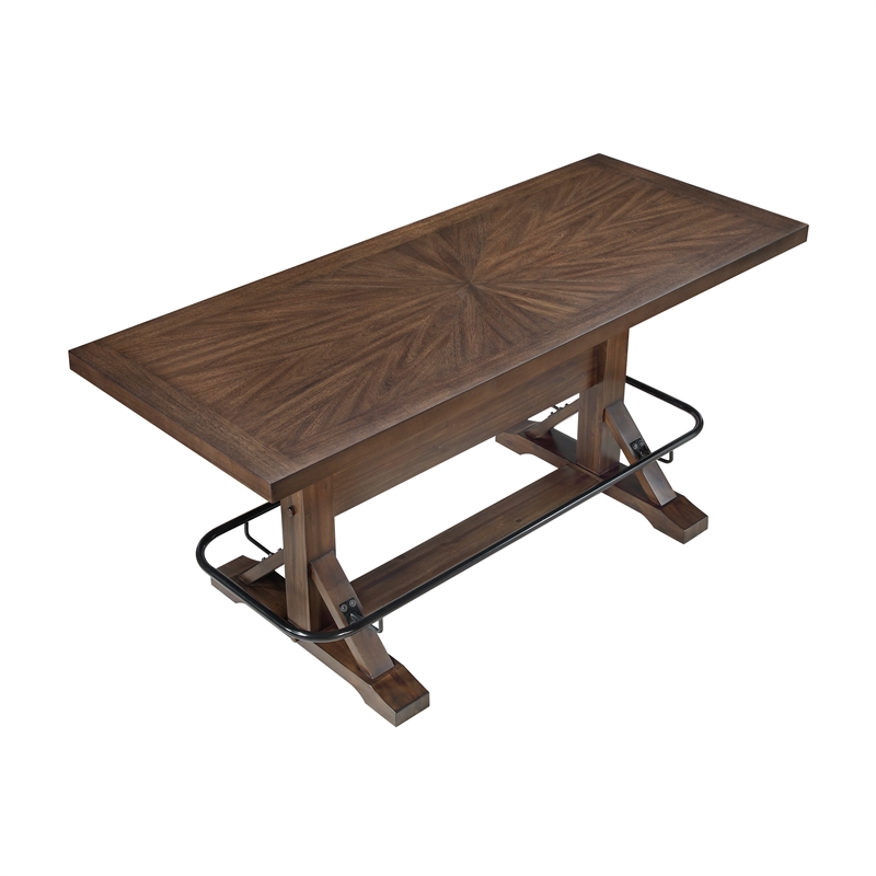 Pemberly Row Acacia Counter Height 5-Piece Dining Set with Saddle Stools - Brown