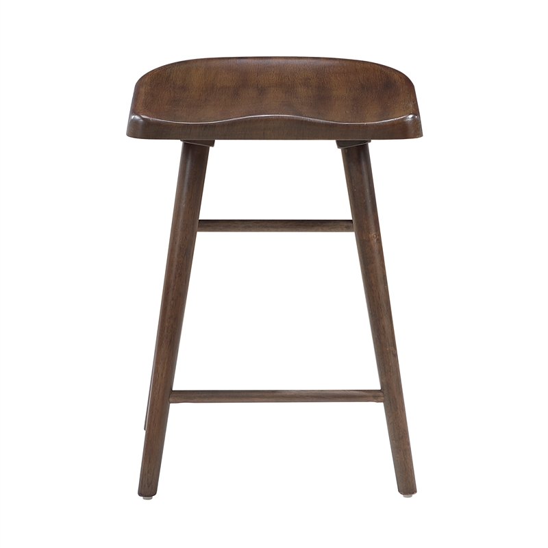Pemberly Row Acacia Counter Height 5-Piece Dining Set with Saddle Stools - Brown