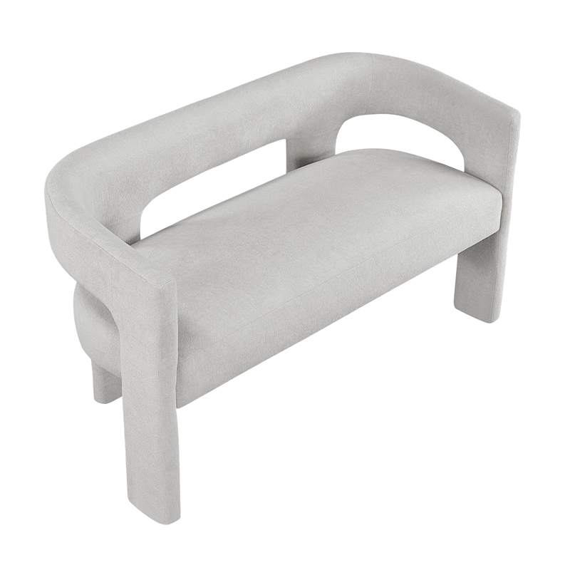 Pemberly Row Boucle Curved Accent Bench Fully Assembled 250 lbs in Light Gray