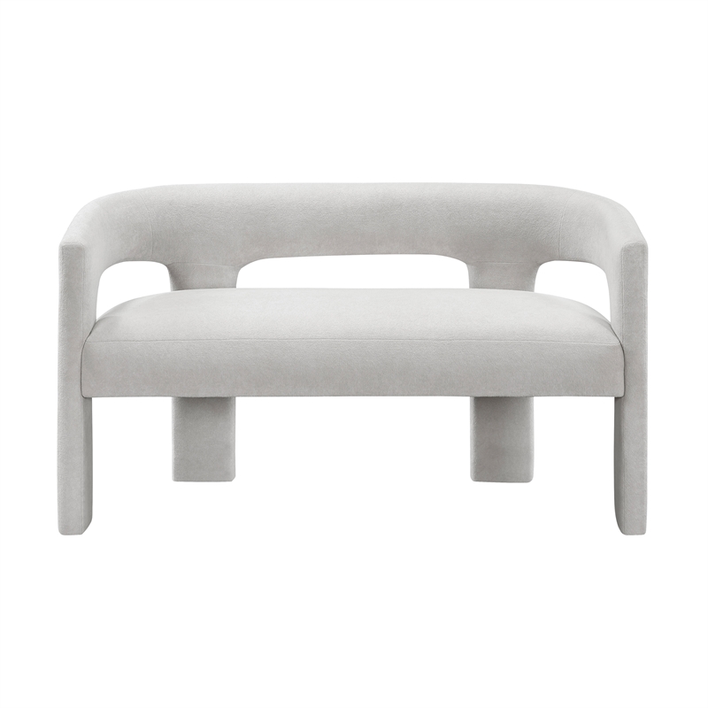 Pemberly Row Boucle Curved Accent Bench Fully Assembled 250 lbs in Light Gray