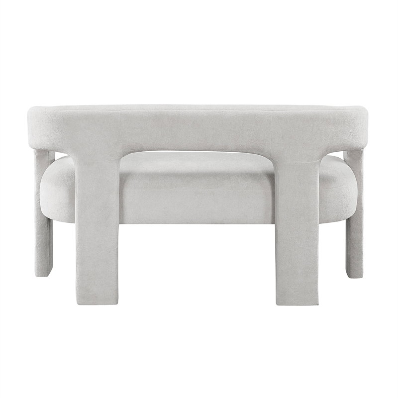 Pemberly Row Boucle Curved Accent Bench Fully Assembled 250 lbs in Light Gray