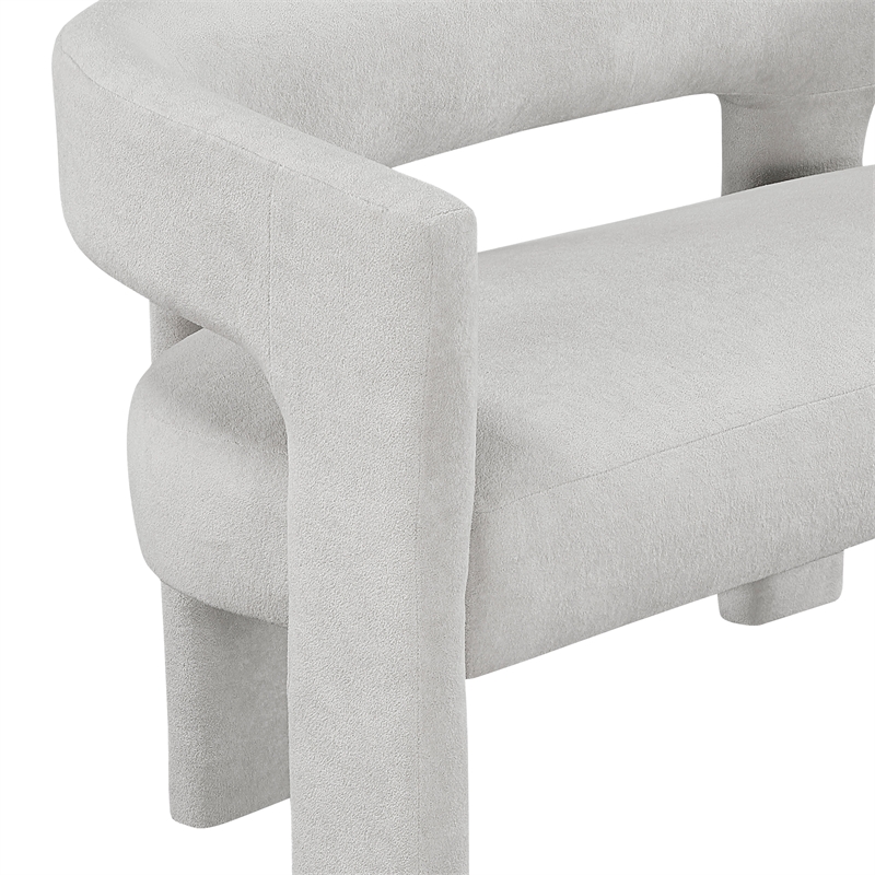 Pemberly Row Boucle Curved Accent Bench Fully Assembled 250 lbs in Light Gray
