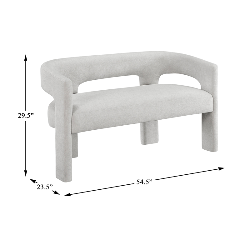 Pemberly Row Boucle Curved Accent Bench Fully Assembled 250 lbs in Light Gray