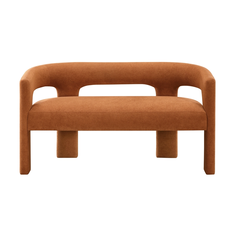 Pemberly Row Boucle Curved Accent Bench Fully Assembled 250 lbs in Orange