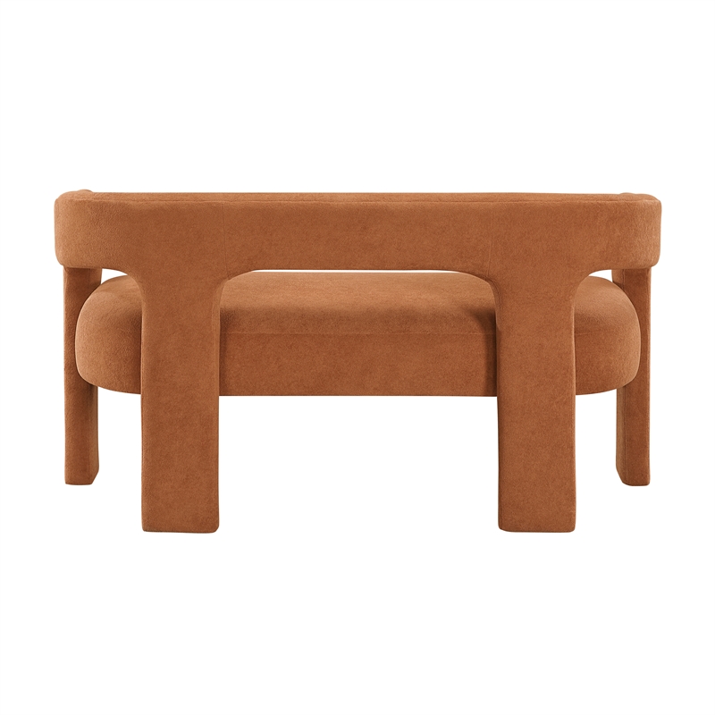 Pemberly Row Boucle Curved Accent Bench Fully Assembled 250 lbs in Orange