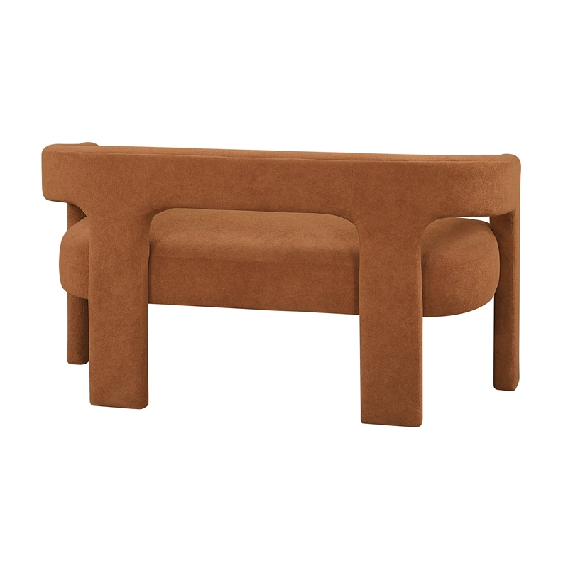 Pemberly Row Boucle Curved Accent Bench Fully Assembled 250 lbs in Orange