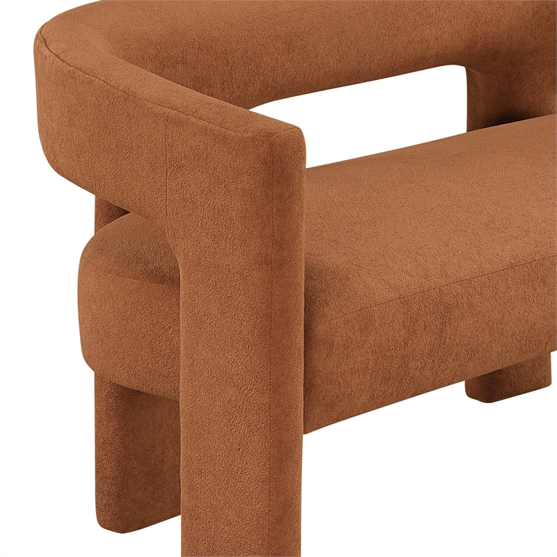 Pemberly Row Boucle Curved Accent Bench Fully Assembled 250 lbs in Orange