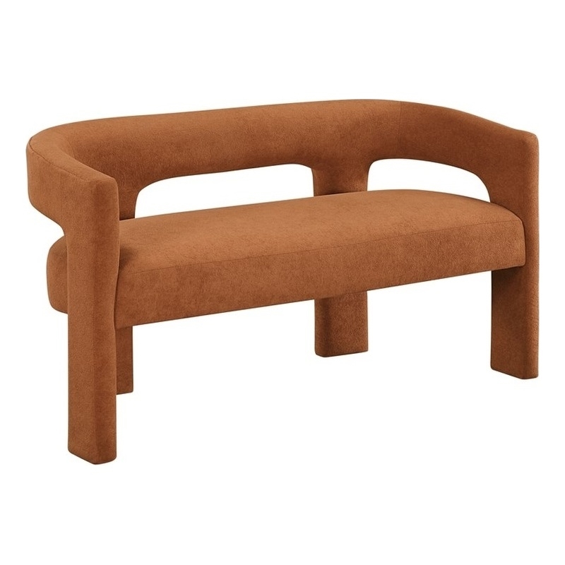 Pemberly Row Boucle Curved Accent Bench Fully Assembled 250 lbs in Orange