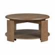 Pemberly Row Oak Veneer Round Swivel Coffee Table with Casters in Brown