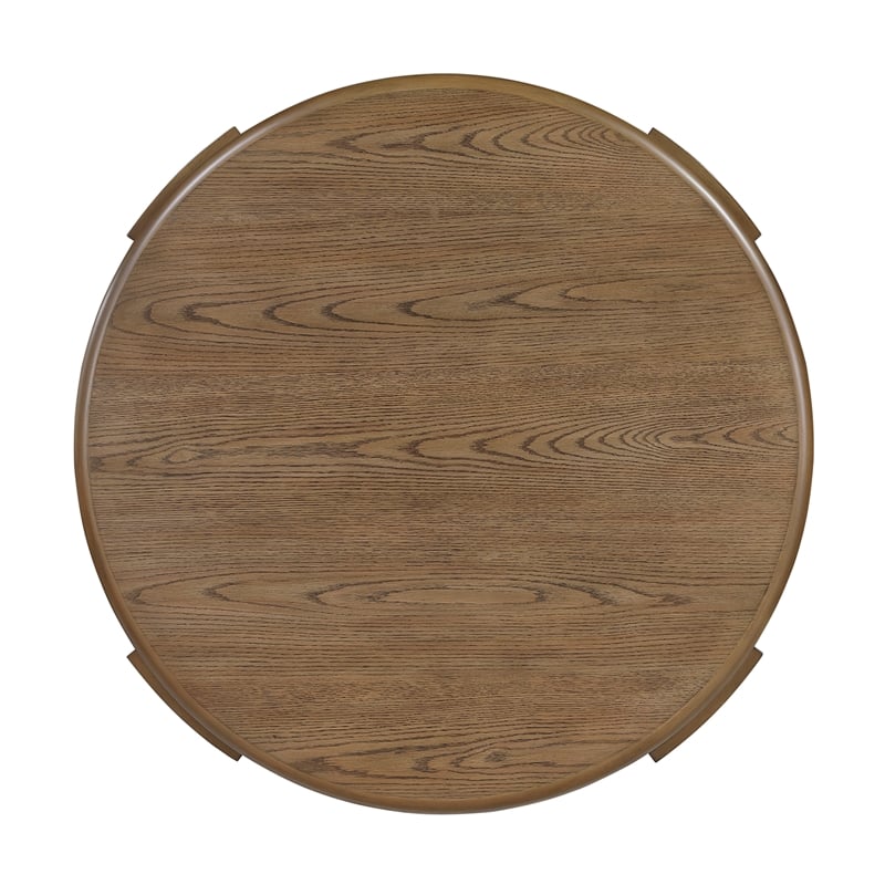 Pemberly Row Oak Veneer Round Swivel Coffee Table with Casters in Brown