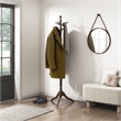 Pemberly Row Solid Wood 3-Tier Coat Rack with 10 Hooks in Dark Brown