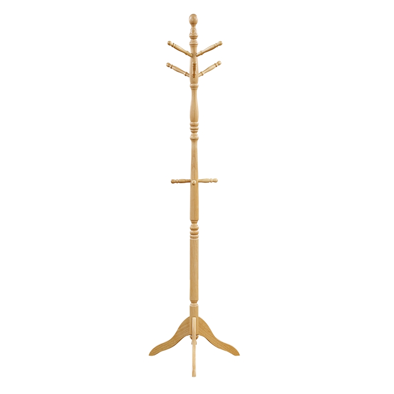 Pemberly Row Solid Wood 3-Tier Coat Rack with 10 Hooks in Natural