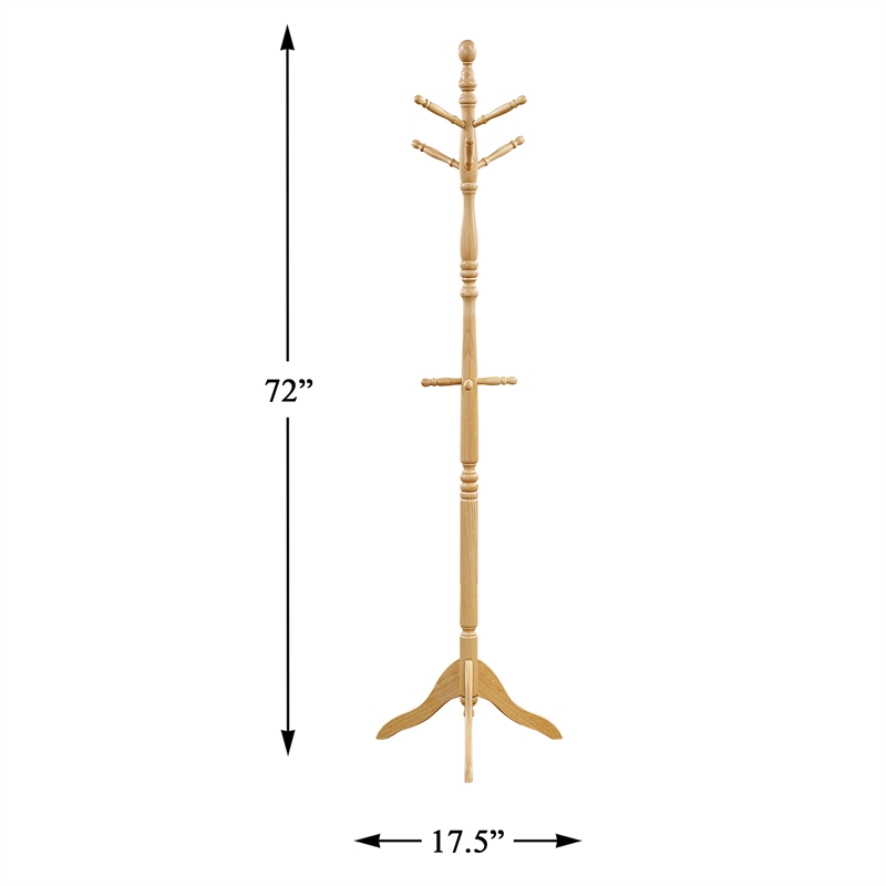 Pemberly Row Solid Wood 3-Tier Coat Rack with 10 Hooks in Natural