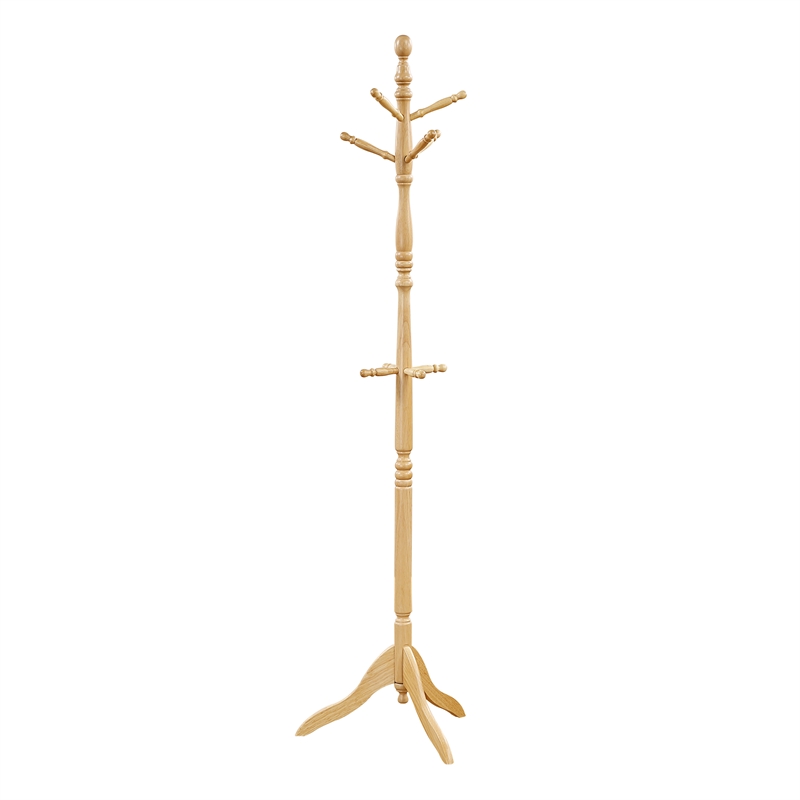 Pemberly Row Solid Wood 3-Tier Coat Rack with 10 Hooks in Natural