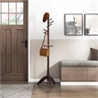 Pemberly Row Solid Wood 7-Tier Coat Rack with 11 Hooks Tripod Base in Dark Brown